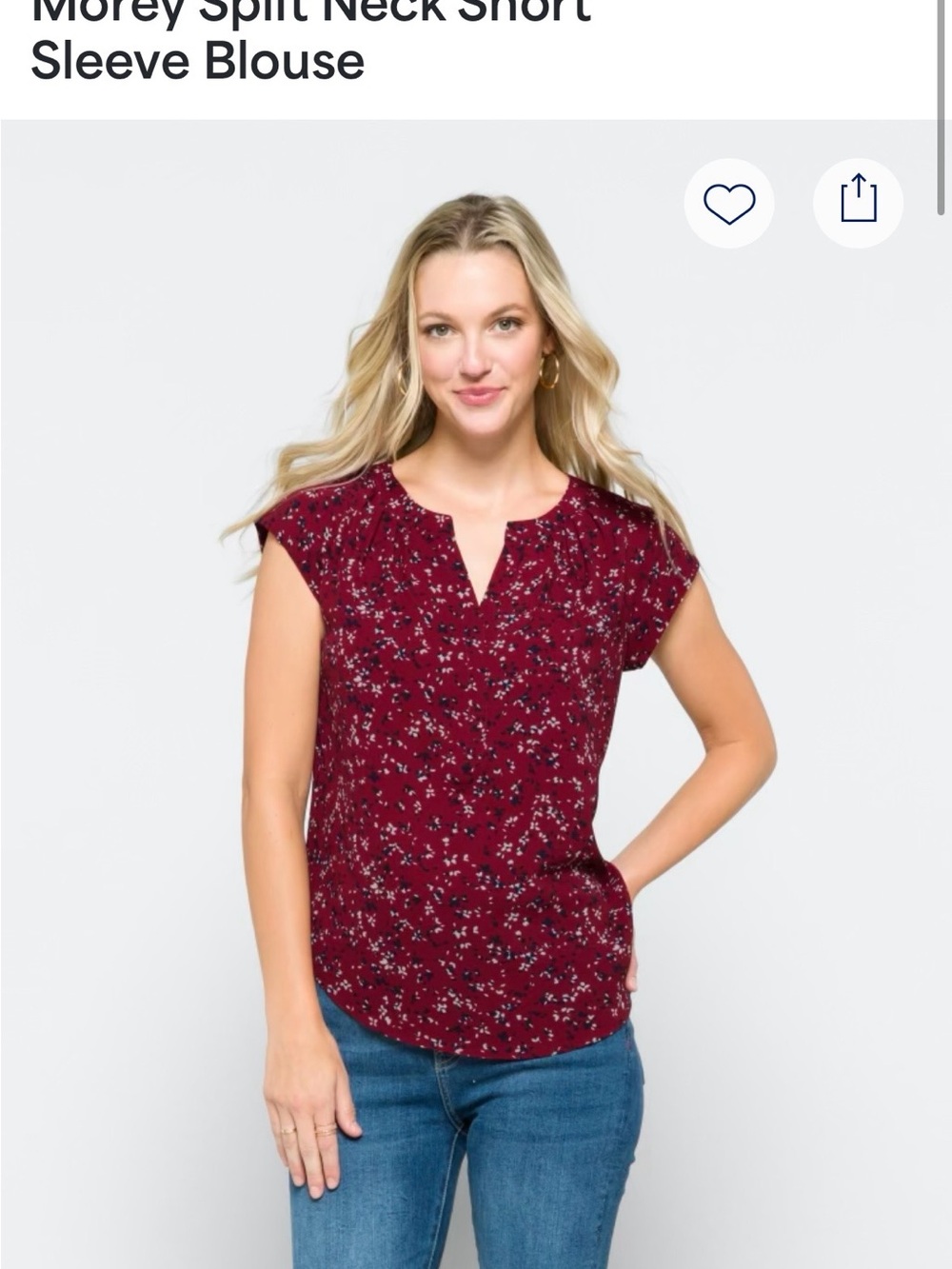 41 Hawthorn Burgundy Floral Cap-Sleeve Blouse - Picture 6 of 7